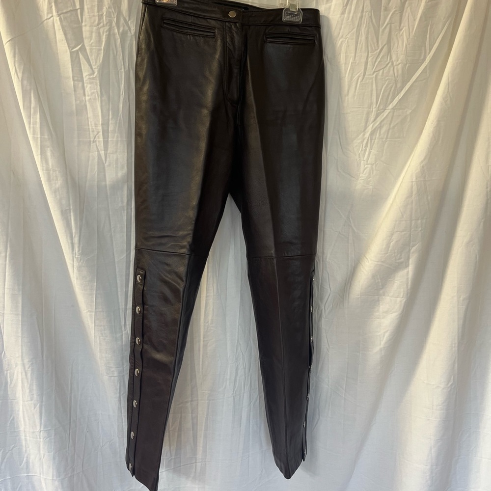 Vintage Brown Leather Pants Side Snaps Size 8/28